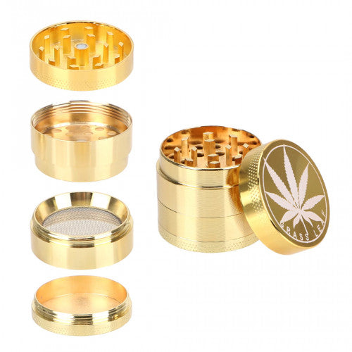 4 Part 40mm Gold Grass Leaf Grinder